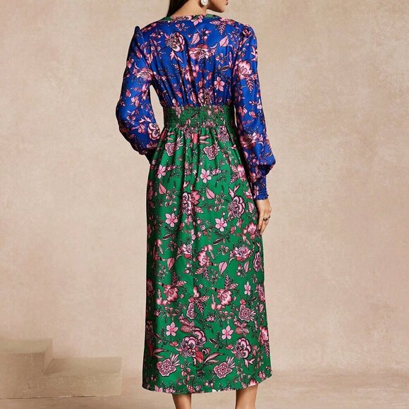 Multicolor Boho Women's Fitted Spliced Print Dress - Picture 2 of 6